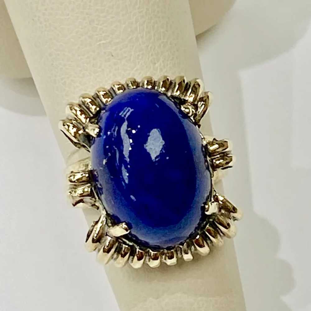 Retro Vintage Lapis Lazuli Ring 14K Gold, Stateme… - image 7