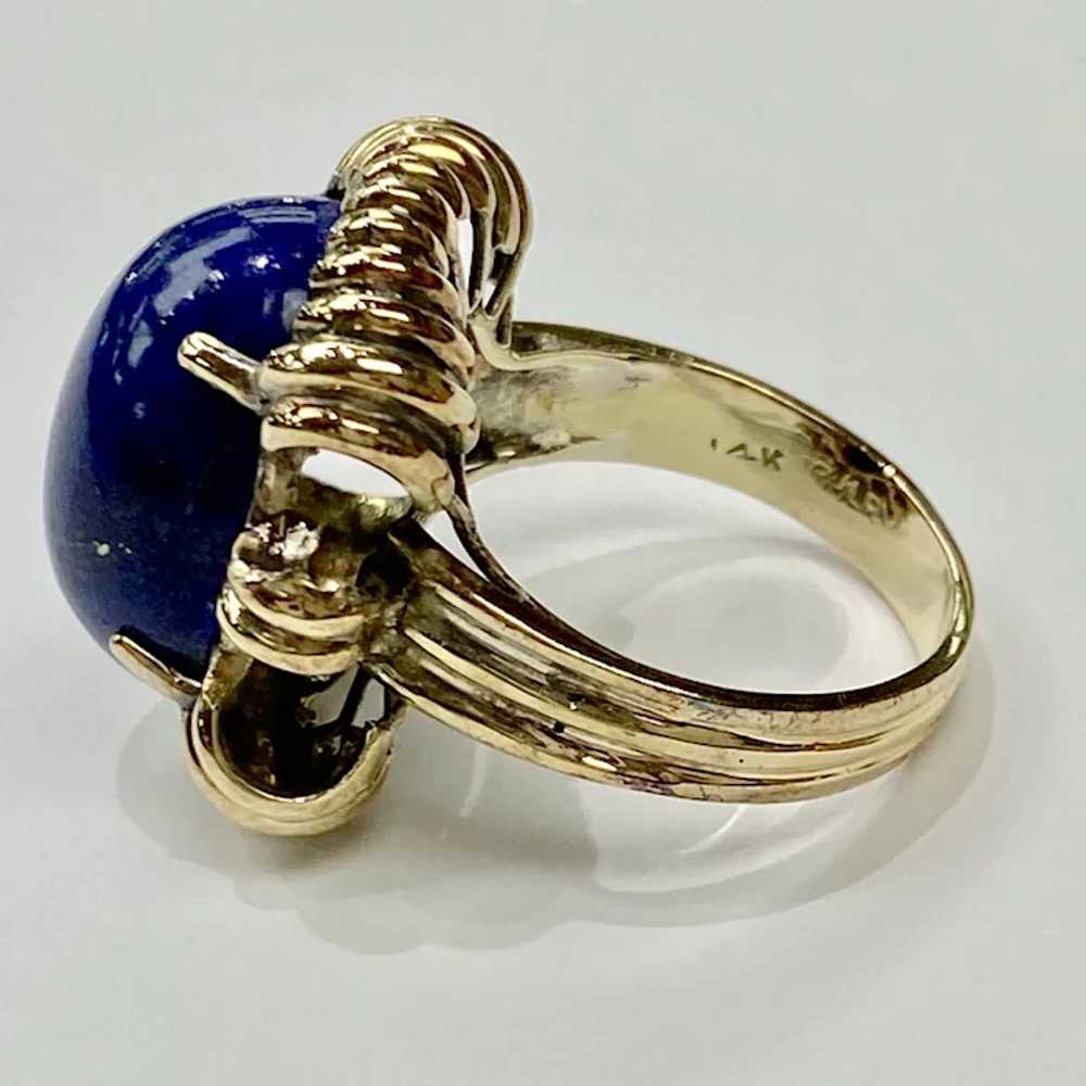 Retro Vintage Lapis Lazuli Ring 14K Gold, Stateme… - image 8