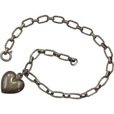 Vintage Bracelet with Puffy Heart Charm 835 Silver - image 1