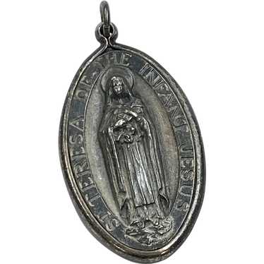 St Teresa Vintage Medal Pendant Charm Sterling Si… - image 1