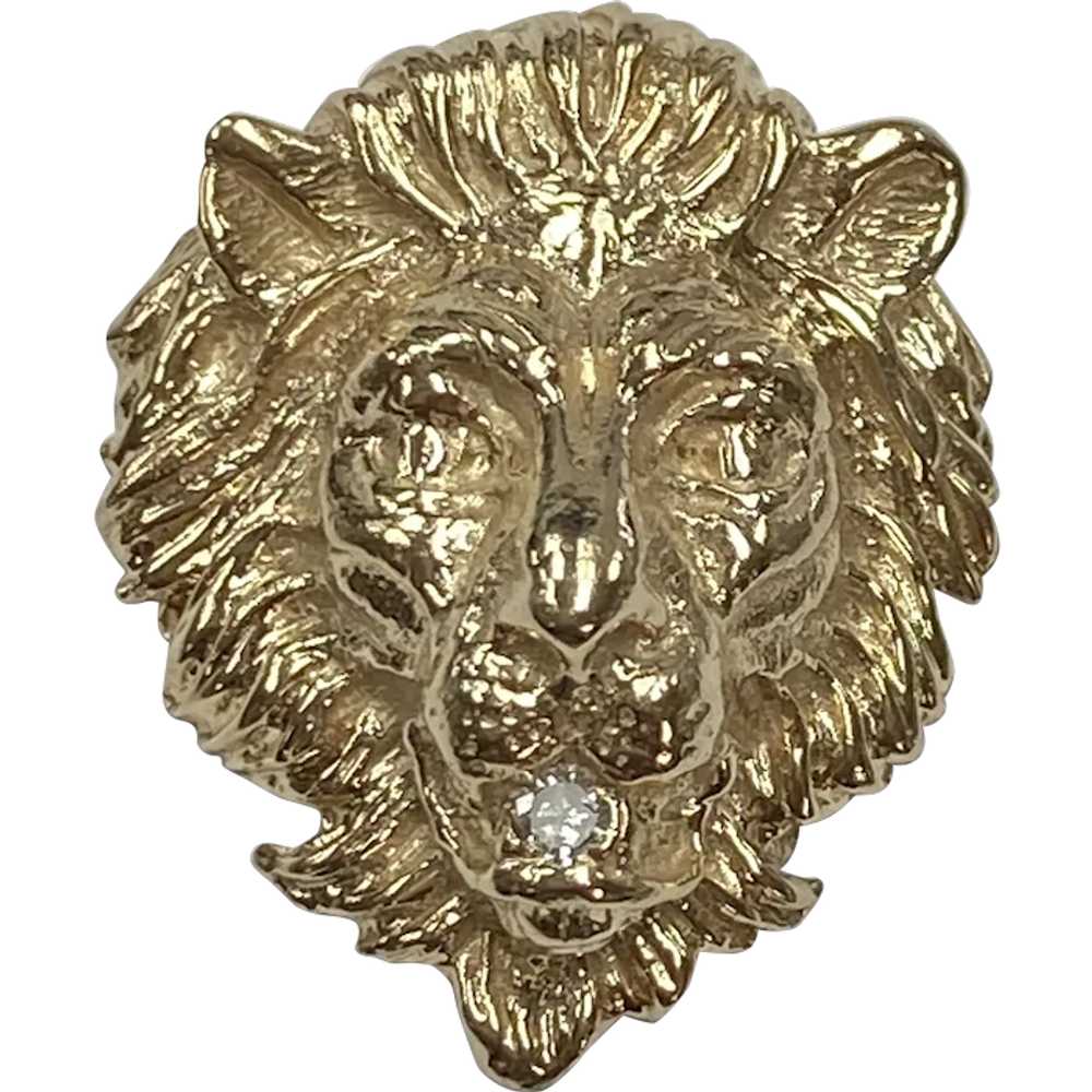 Impressive LION Head Pendant 14K Gold Diamond Acc… - image 1