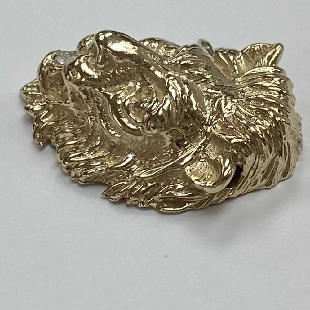 Impressive LION Head Pendant 14K Gold Diamond Acc… - image 2