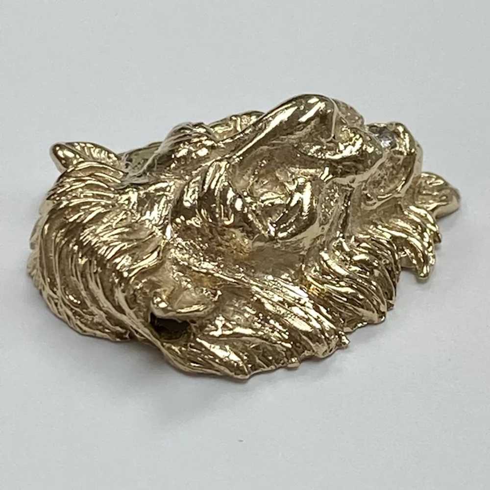Impressive LION Head Pendant 14K Gold Diamond Acc… - image 3