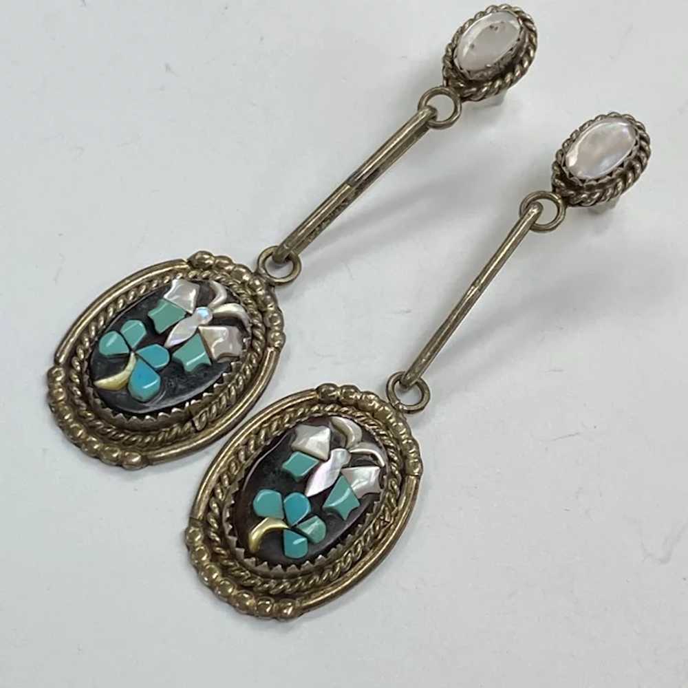 Zuni Handcrafted Long Dangle Earrings Sterling Si… - image 2