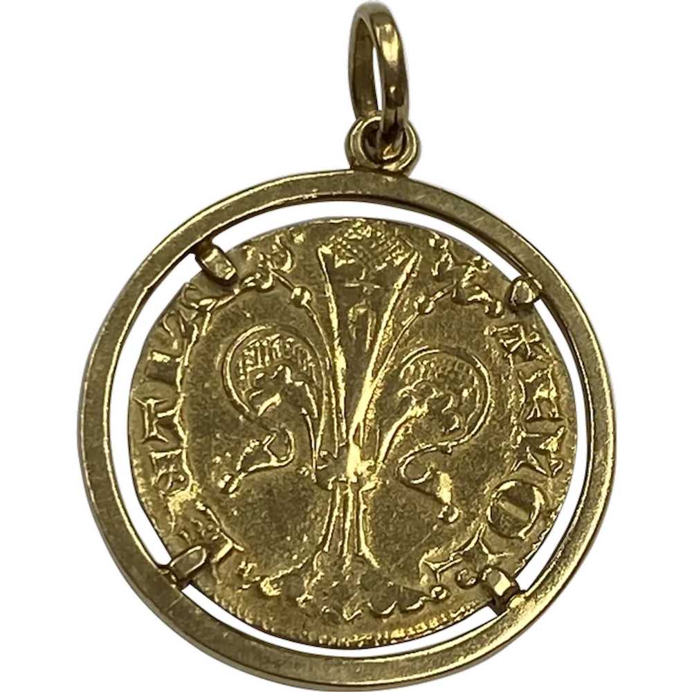 Ancient Byzantine Coin Pendant in 18K Gold Frame - image 1