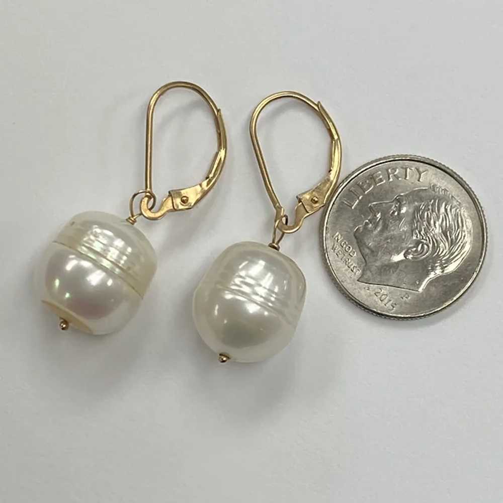 Baroque Cultured Pearl 12 mm Dangle Earrings 14K … - image 2