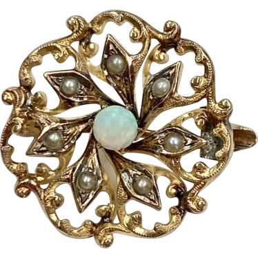Petite Victorian Pin Opal & Seed Pearl 14K Gold - image 1