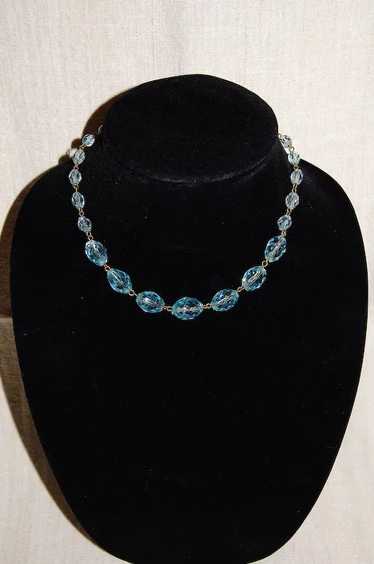 Pale Aqua Faceted Crystal Bead Necklace Sterling C