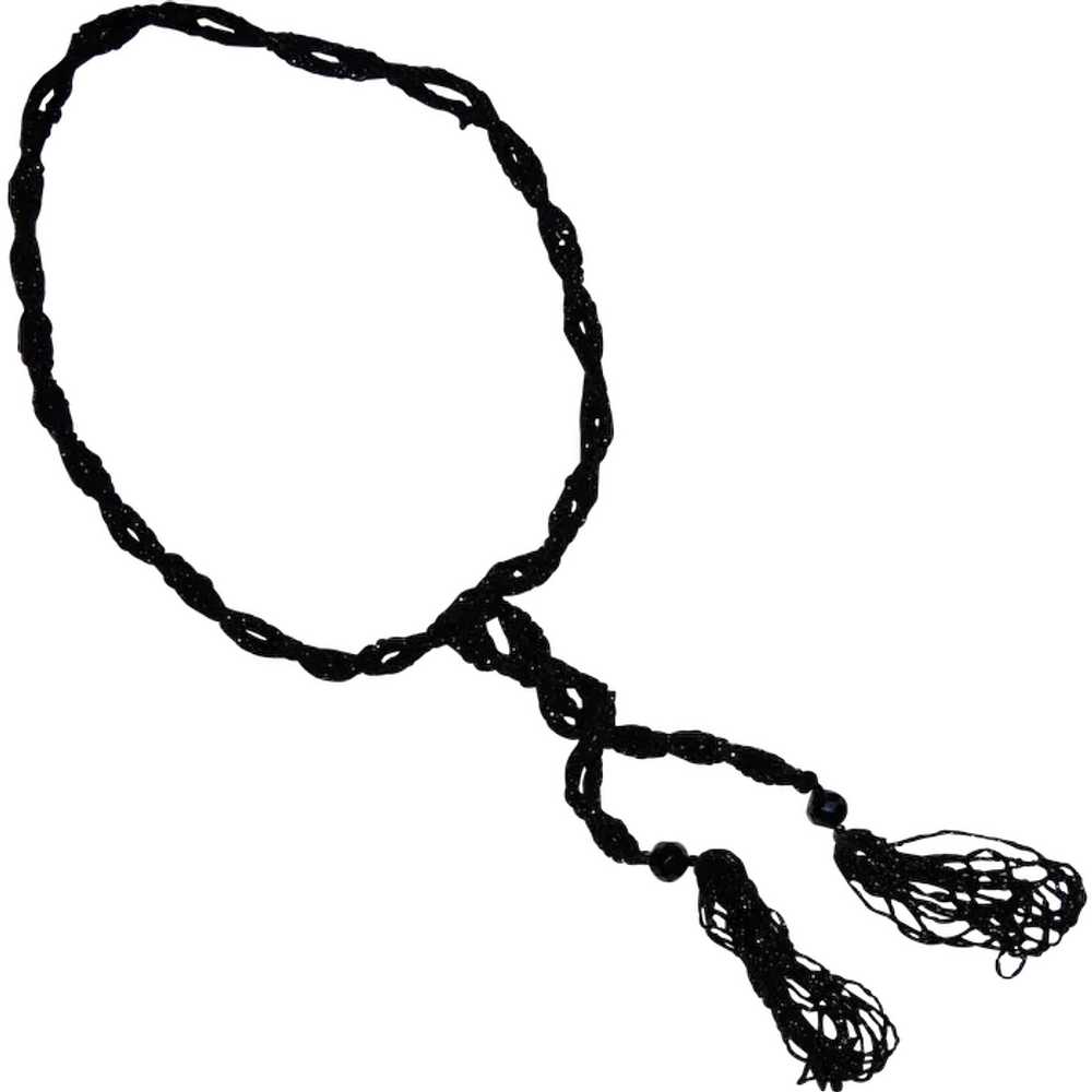 Black Faceted Beaded Flapper Style Lariat Necklace - image 1