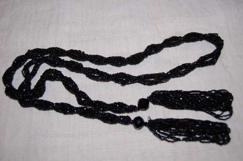 Black Faceted Beaded Flapper Style Lariat Necklace - image 3