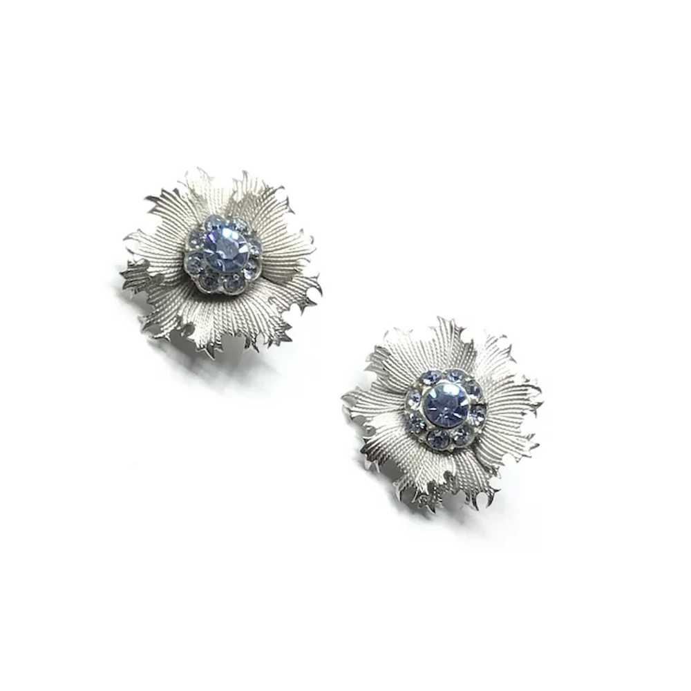 Silver Tone Blue Rhinestone Clip Earrings - image 3