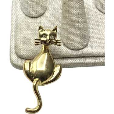 Gold Tone Cat Brooch NOS - image 1