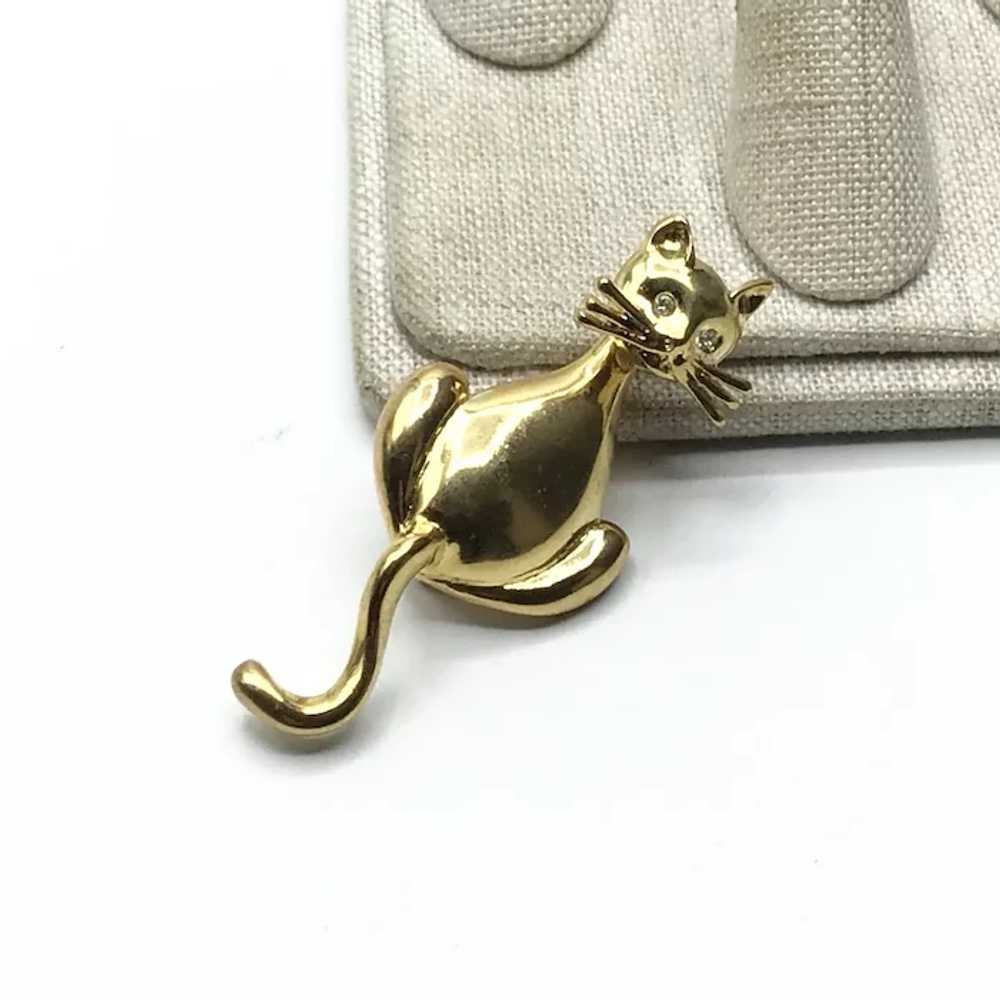 Gold Tone Cat Brooch NOS - image 2