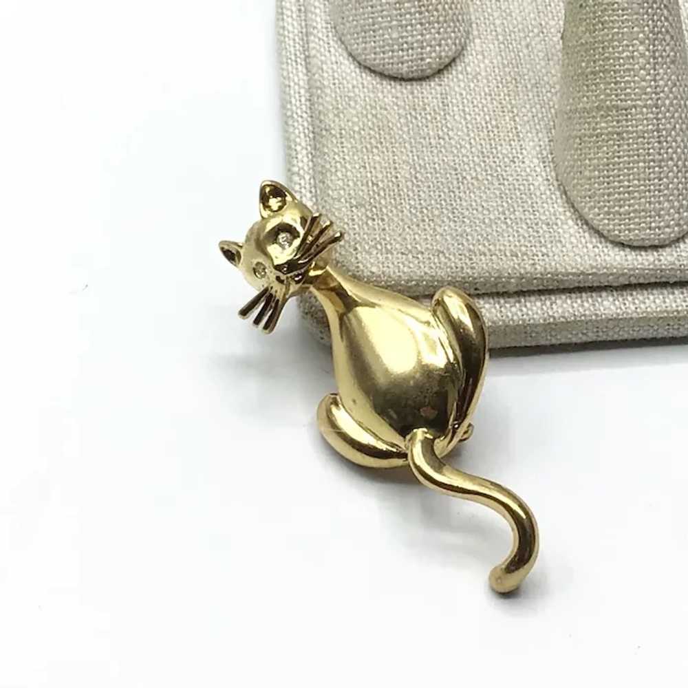 Gold Tone Cat Brooch NOS - image 3