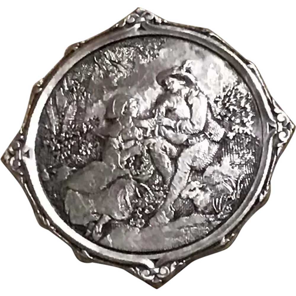 Antique Silver Plate Repousse Brooch - image 1