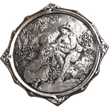 Antique Silver Plate Repousse Brooch