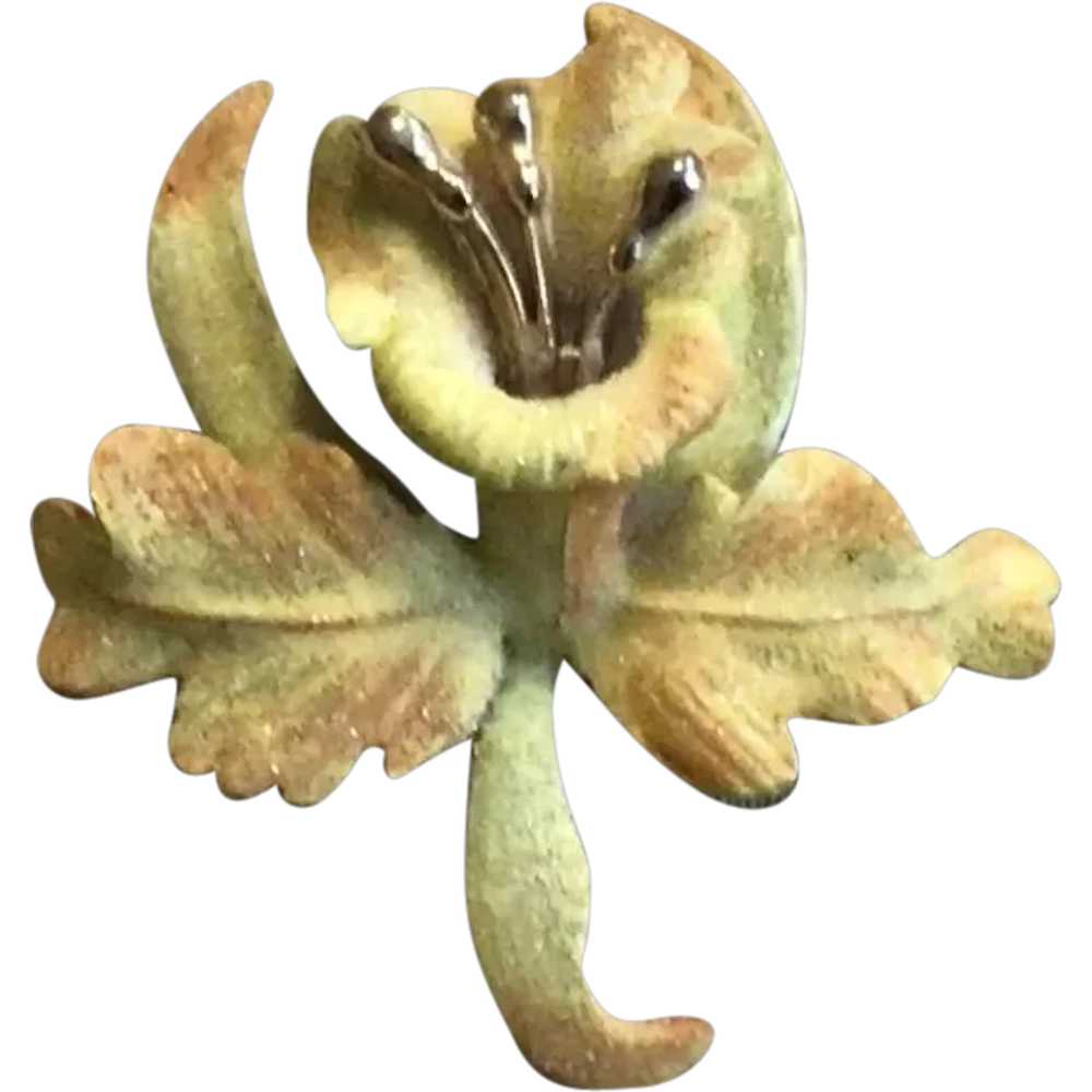 Gold Tone Orchid Enameled Brooch - image 1