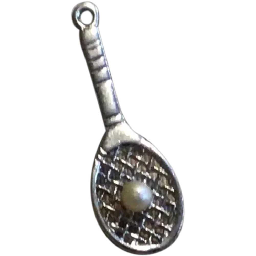 Sterling Silver Faux Pearl Tennis Racket - image 1