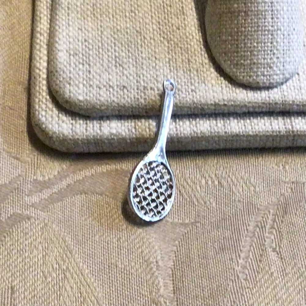 Sterling Silver Faux Pearl Tennis Racket - image 2