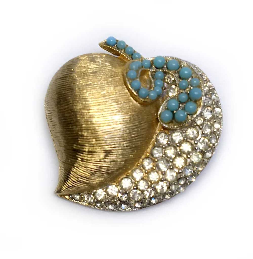 Puffed Heart with Faux Turquoise and Diamond Acce… - image 2