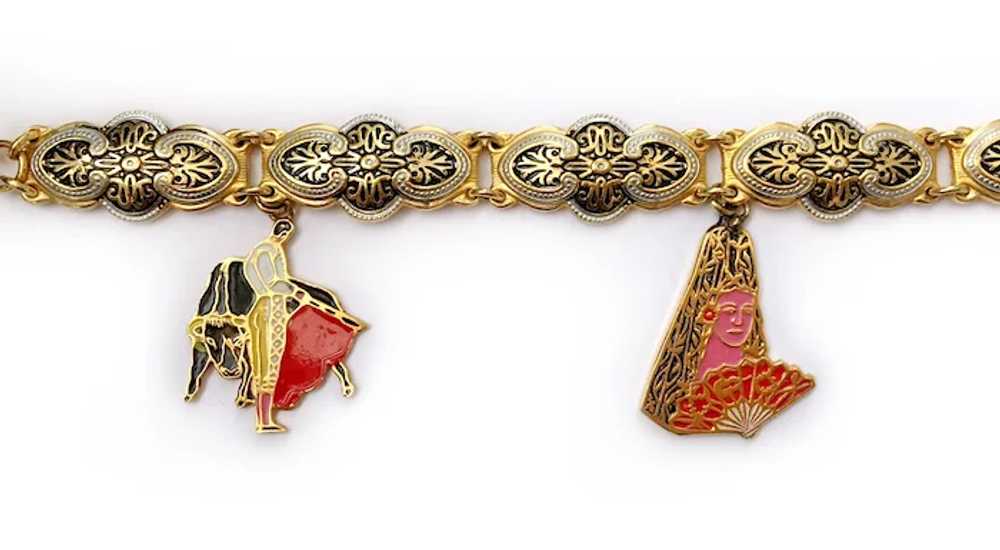 Bullfighters & 'Senora' Damascene Charm Bracelet:… - image 3