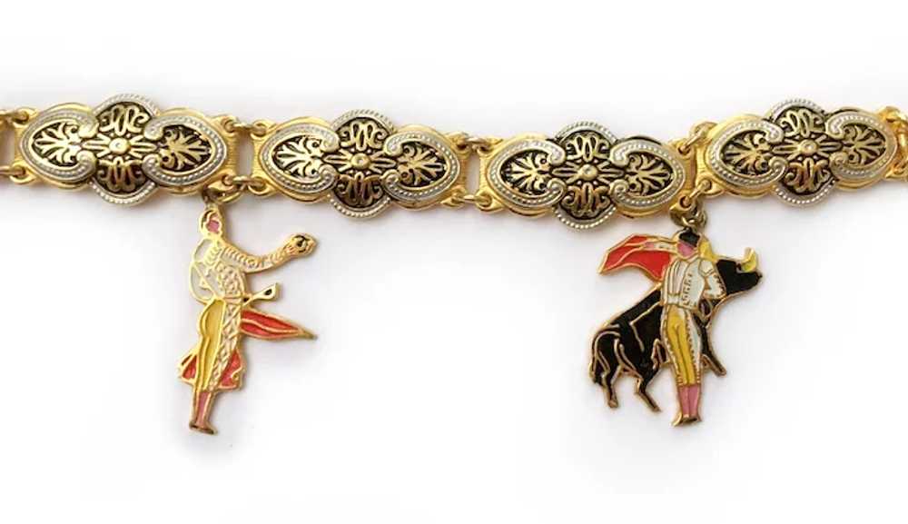 Bullfighters & 'Senora' Damascene Charm Bracelet:… - image 4