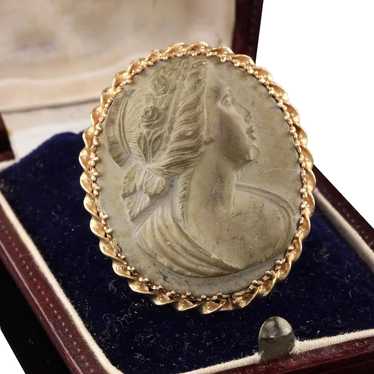 Antique 14K Yellow Gold Cameo Carved Stone Pin - H