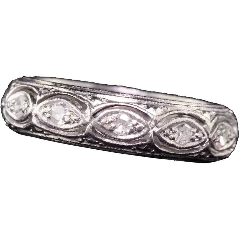 Antique Art Deco Platinum Filigree Diamond Weddin… - image 1