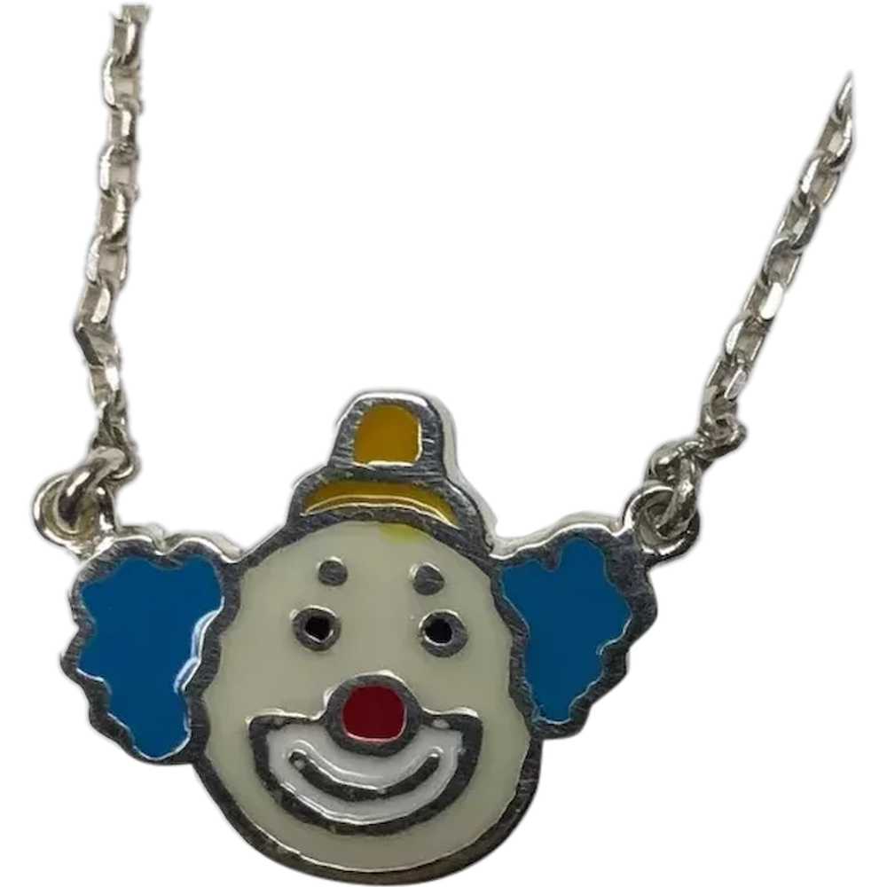Clown Silver Enamel Necklace - image 1