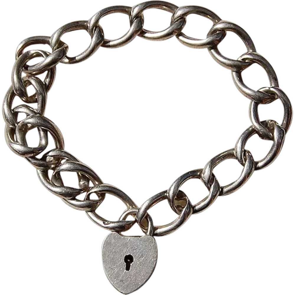 Sterling Charm Bracelet Heart Padlock - image 1