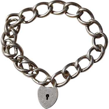 Sterling Charm Bracelet Heart Padlock - image 1
