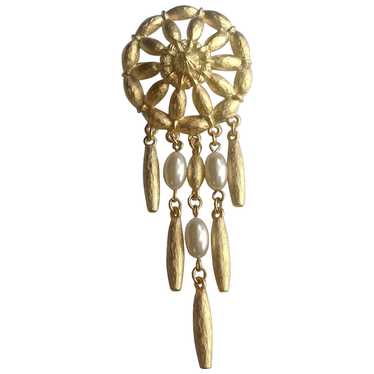 Gold Tone Metal Faux Pearl Brooch Pin - image 1