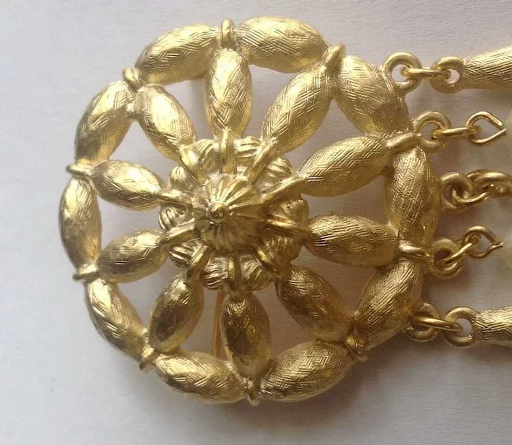 Gold Tone Metal Faux Pearl Brooch Pin - image 2