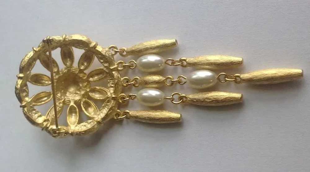 Gold Tone Metal Faux Pearl Brooch Pin - image 4