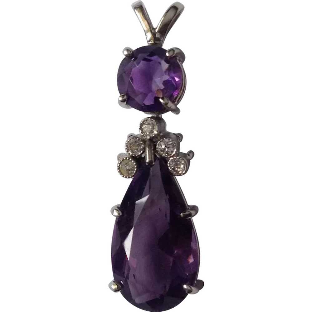 14K Amethyst & Diamond Pendant - image 1