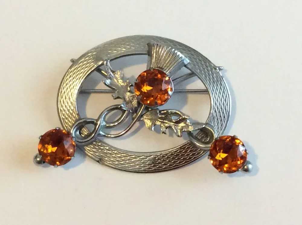 Vintage Silver Tone Metal Scottish Amber Rhinesto… - image 2