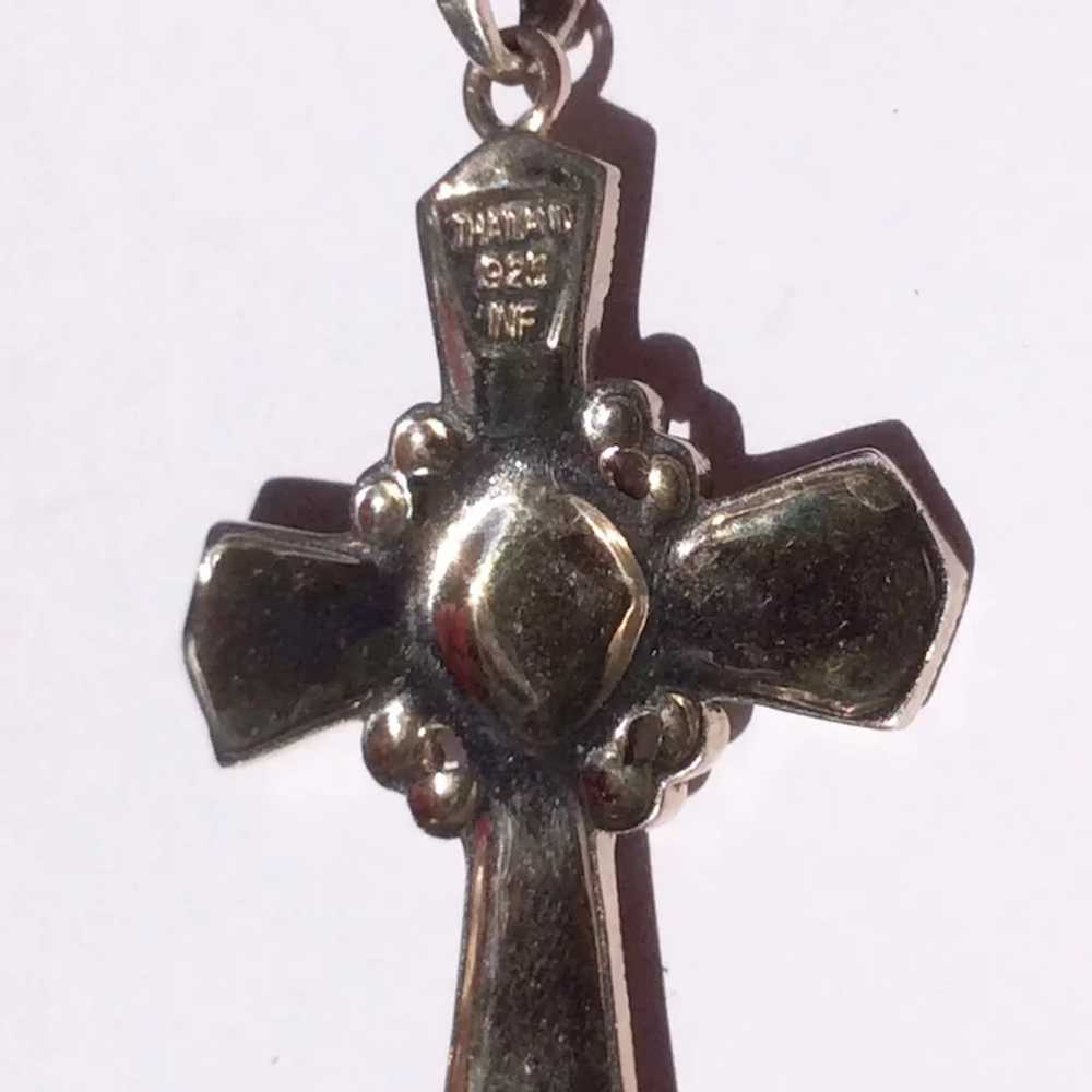 Sterling Ornate Marcasite Cross & Chain - image 3