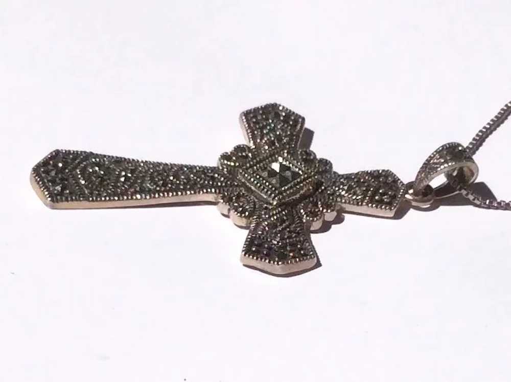 Sterling Ornate Marcasite Cross & Chain - image 4