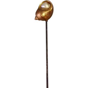 Pearl Shell Hat Pin 14k Antique - image 1