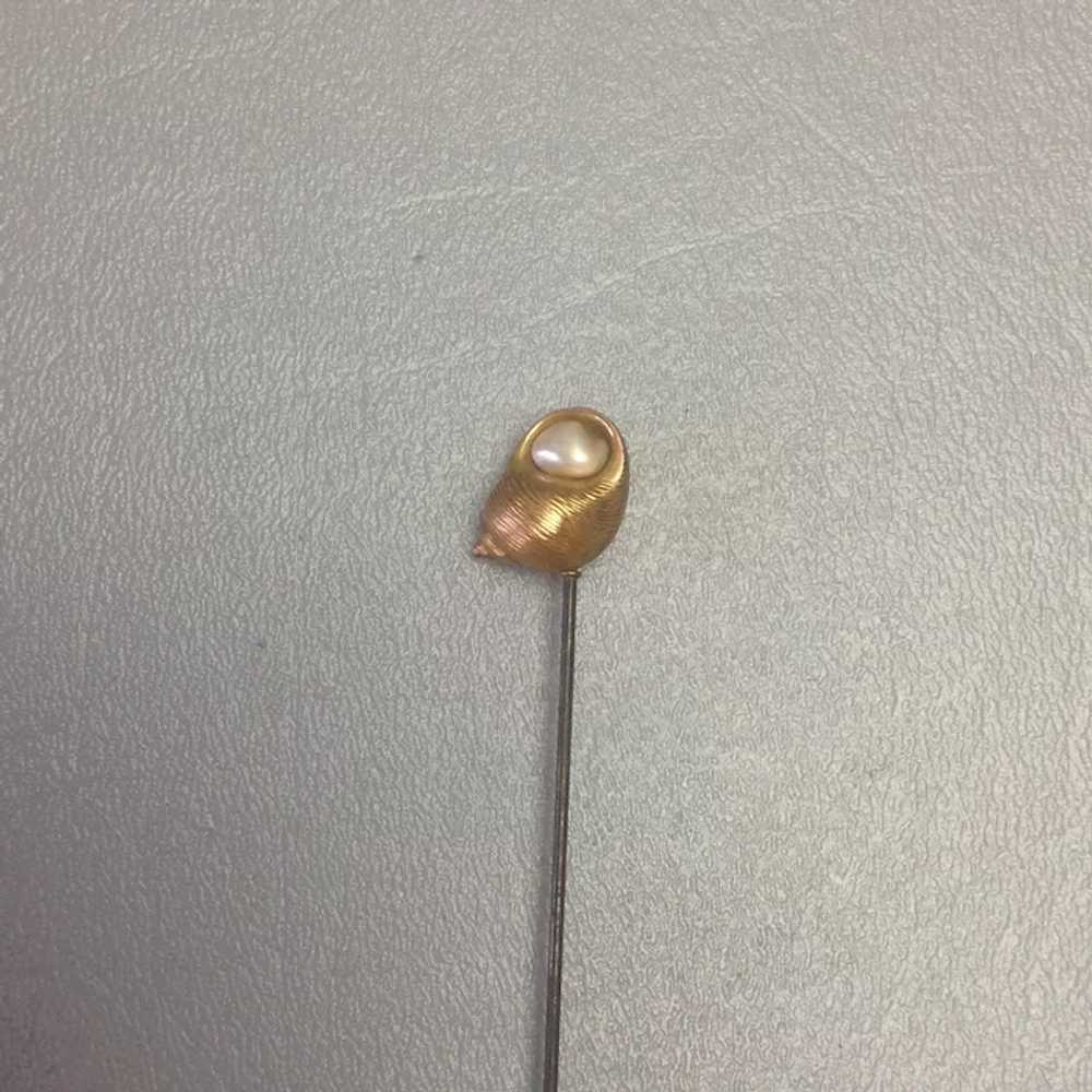 Pearl Shell Hat Pin 14k Antique - image 2