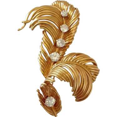 Diamond And 14k Gold Feather Pin - image 1