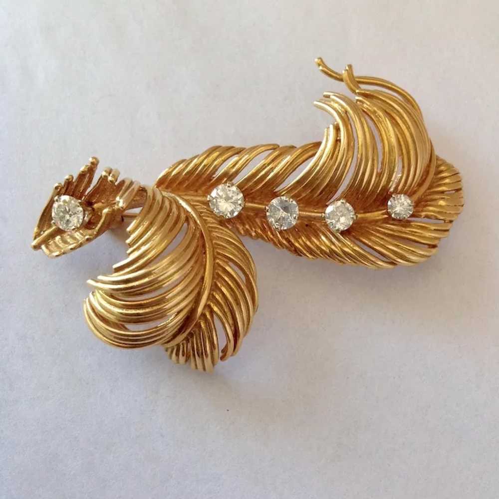 Diamond And 14k Gold Feather Pin - image 3