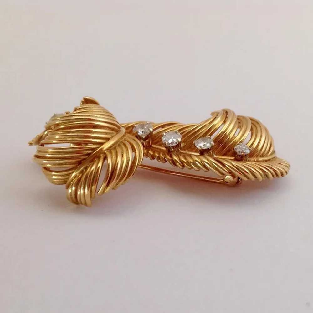 Diamond And 14k Gold Feather Pin - image 4