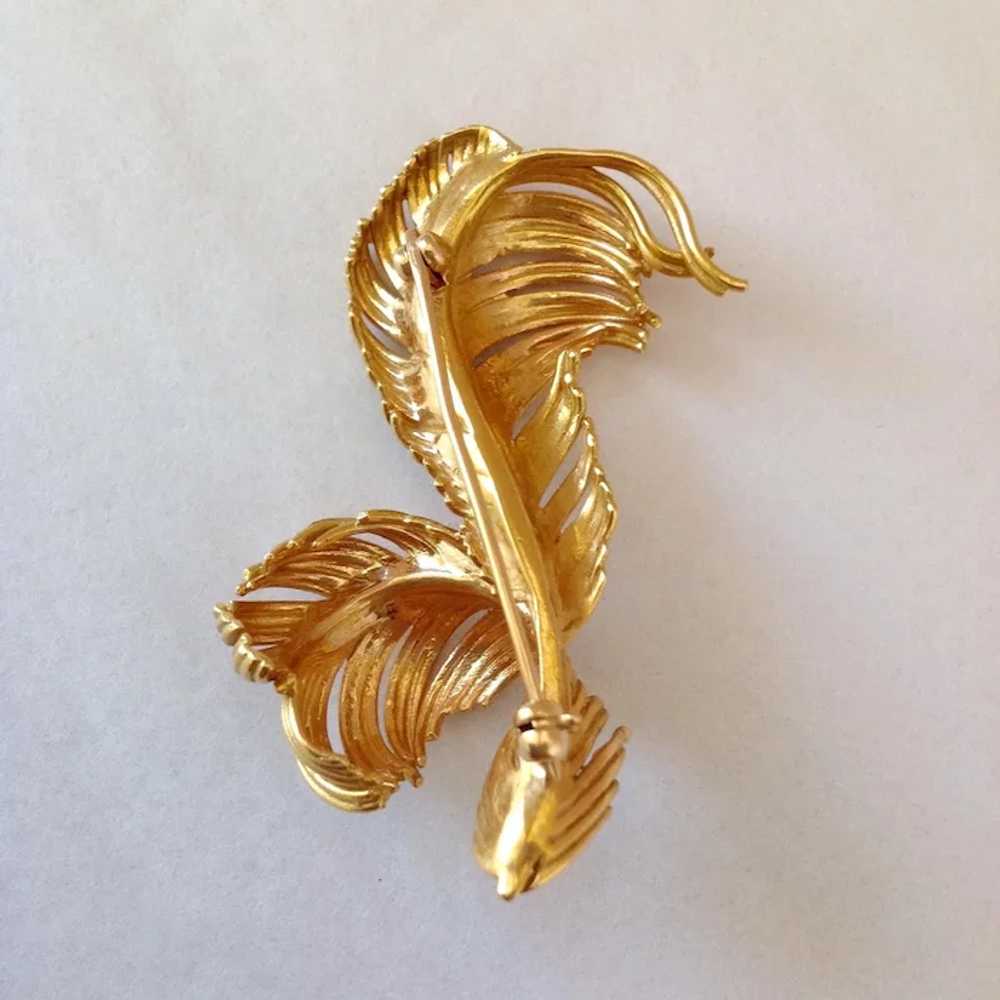 Diamond And 14k Gold Feather Pin - image 5