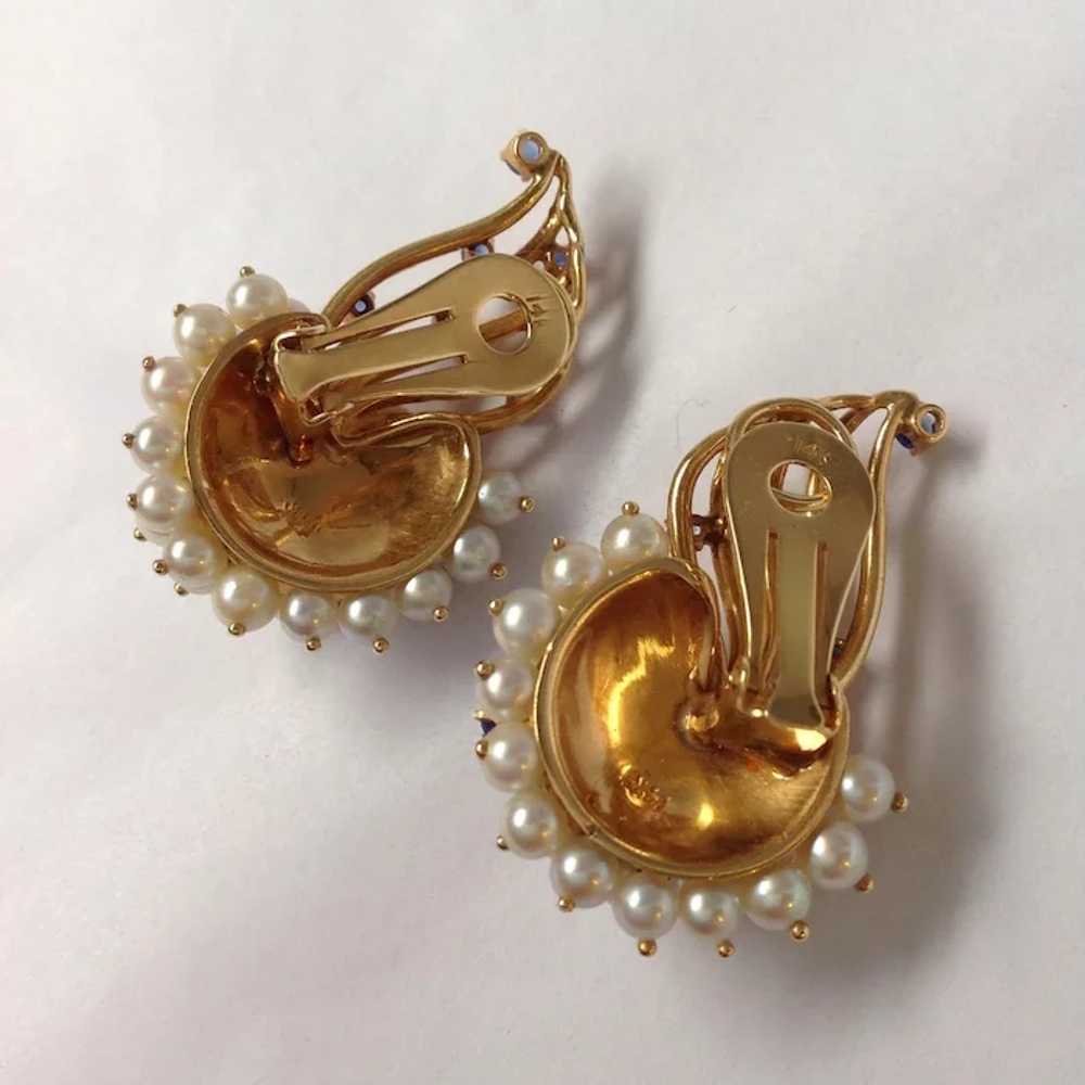 Sapphire And Pearl Retro Earrings 14k Gold 1940's - image 5