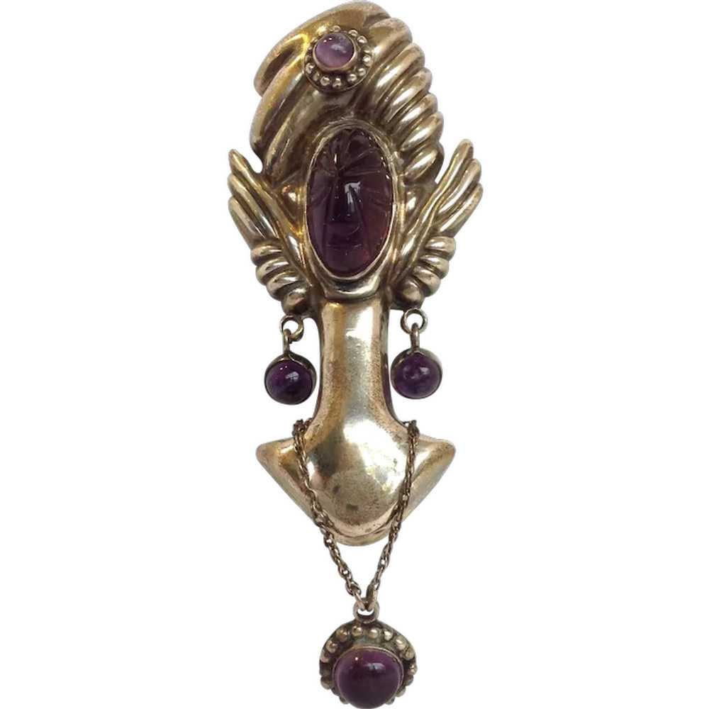 Bejeweled Lady Amethyst Mexican Silver Pin Sterli… - image 1