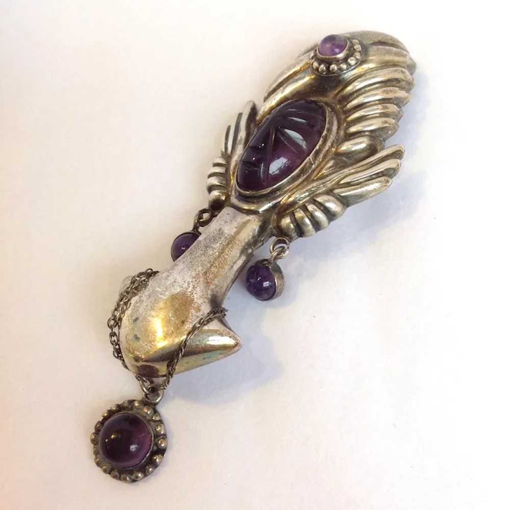 Bejeweled Lady Amethyst Mexican Silver Pin Sterli… - image 2