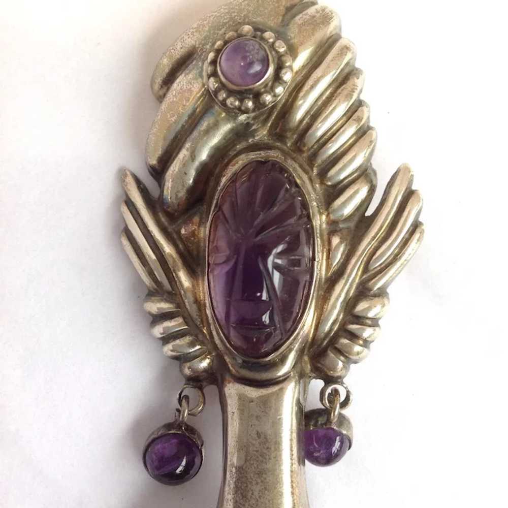 Bejeweled Lady Amethyst Mexican Silver Pin Sterli… - image 3