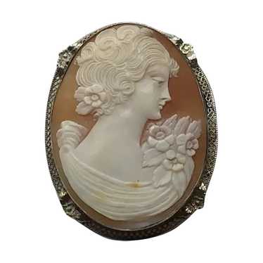 Sterling Solver Shell Cameo Brooch - image 1