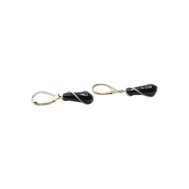 14K Gold Caged Black Onyx Dangle Earrings - image 1